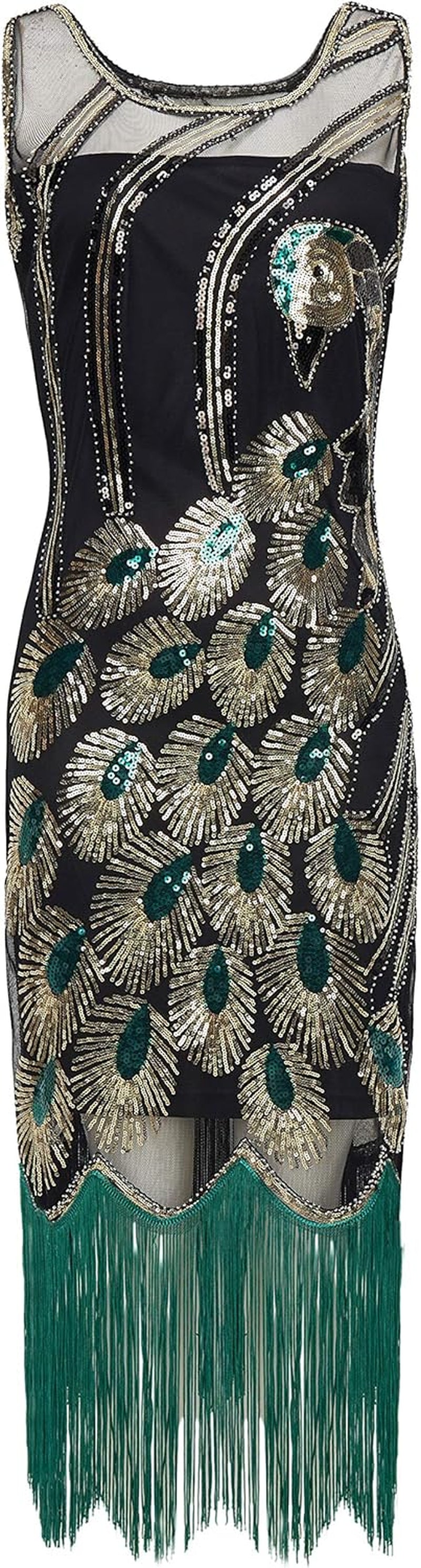 20'S Vintage Peacock Sequin Fringed Party Flapper Dress