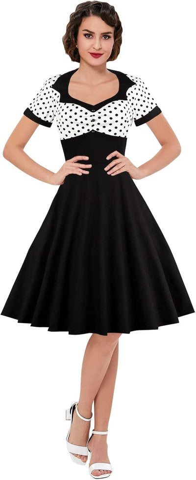 Women'S Polka Dot Retro Vintage Style Cocktail Party Swing Dress