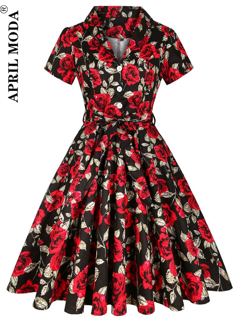 2025 Robe De Cocktail Pinup Rockabilly Dress Midi Cotton Tunic Jurken Causal Vintage 60S 1950S Big Swing Summer Party Sundress