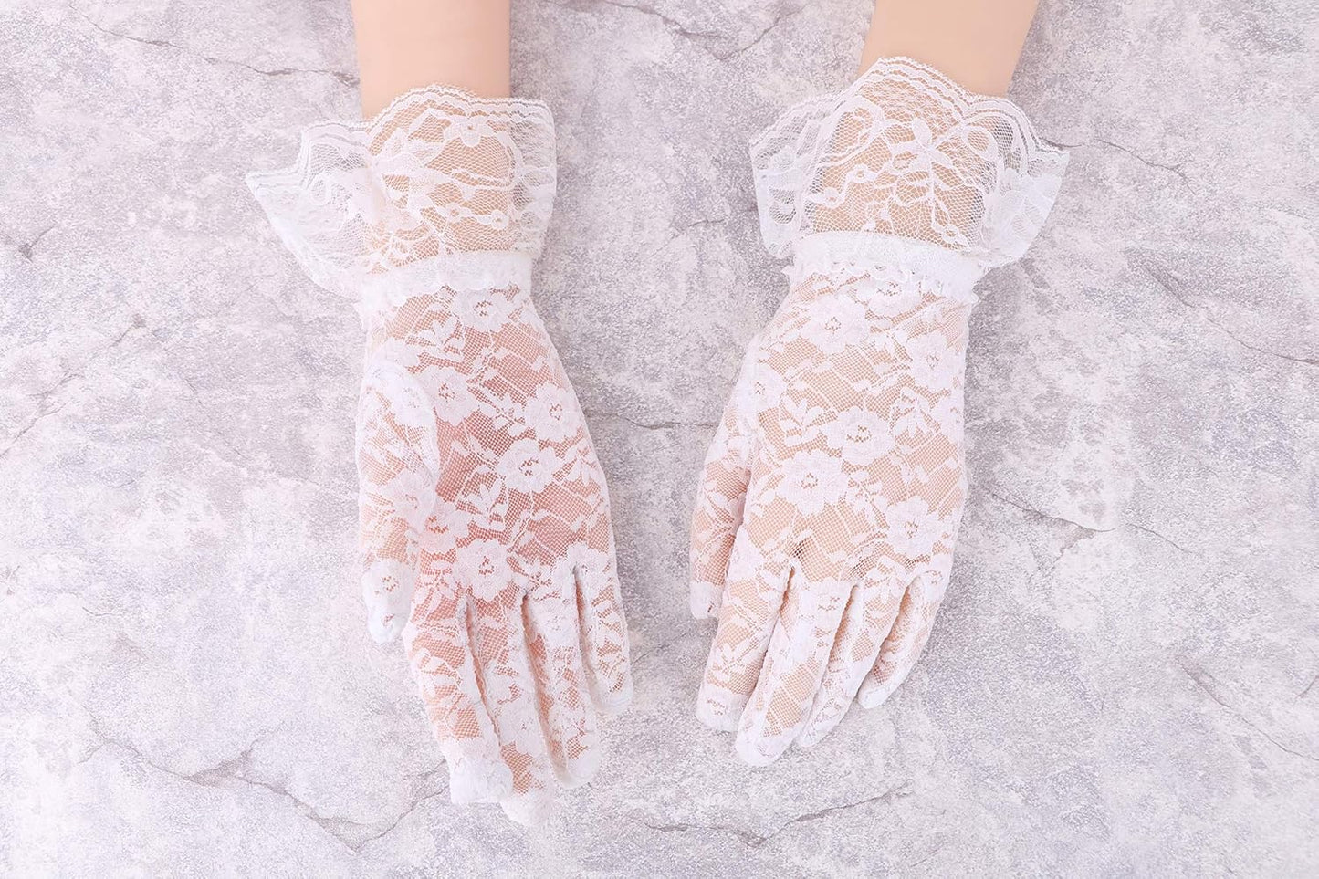 Women'S Vintage Sheer Floral Lace Wrist Length Gloves